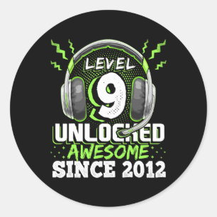 9 Unlocked Awesome 2012 Video Game 9th Birthday Gi Classic Round Sticker