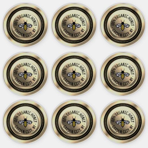 9 Waterproof Vinyl Honey Lid Labels Gold