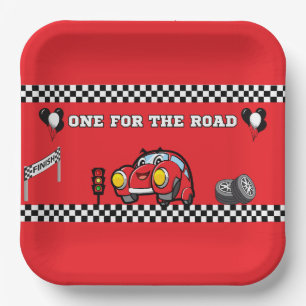 9 X9 SQUARE RED, BLACK RACE CAR BOYS 1ST BIRTHDAY  PAPER PLATES