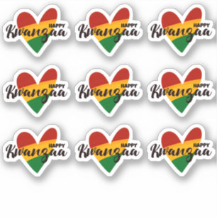 9 x Happy Kwanzaa Red Yellow Green Striped Hearts Sticker