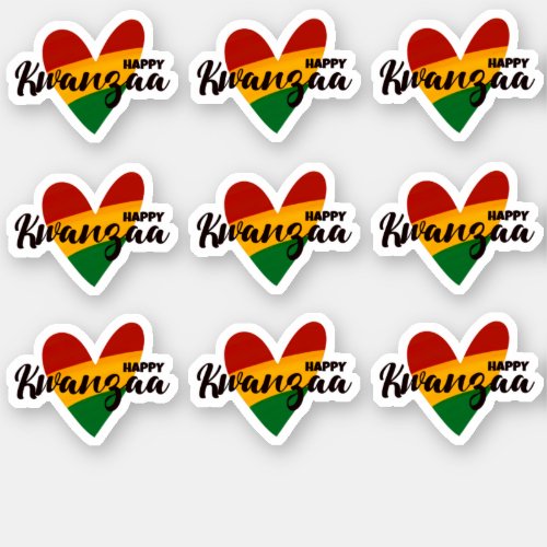 9 x Happy Kwanzaa Red Yellow Green Striped Hearts Sticker