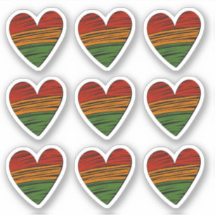 9 x Kwanzaa Juneteenth Red Black Green Paint Heart Sticker