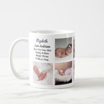 9 x Photo Collage Newborn Baby Birth Stats New Mom Coffee Mug
