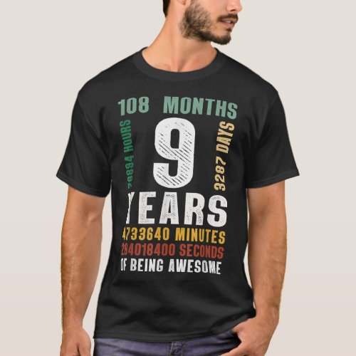 9 Year Of Being Awesome 9th Birthday Gift Boy Girl T_Shirt