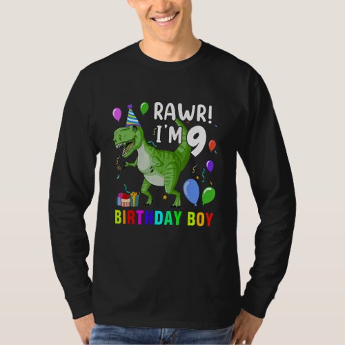 9 Year Old  9th Birthday Boy Rex Dinosaur T_Shirt