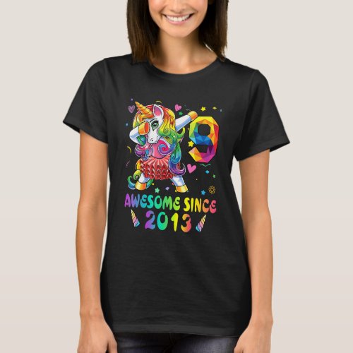 9 Year Old Awesome Since 2013 Dabbing Unicorn 9th  T_Shirt