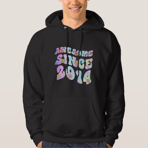 9 Year Old Awesome Since 2014 Tie Dye Flowers 9th  Hoodie