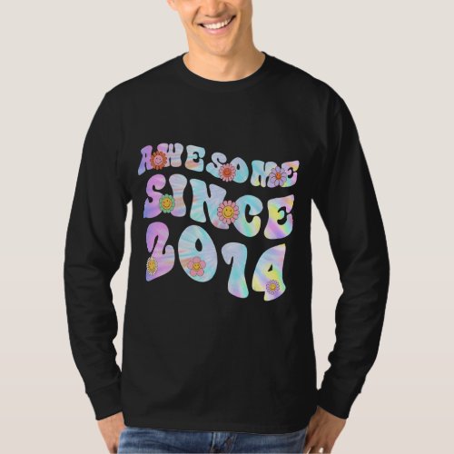 9 Year Old Awesome Since 2014 Tie Dye Flowers 9th  T_Shirt