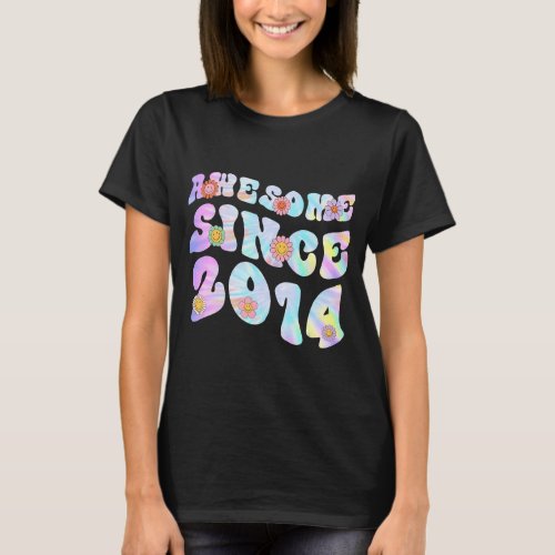 9 Year Old Awesome Since 2014 Tie Dye Flowers 9th  T_Shirt