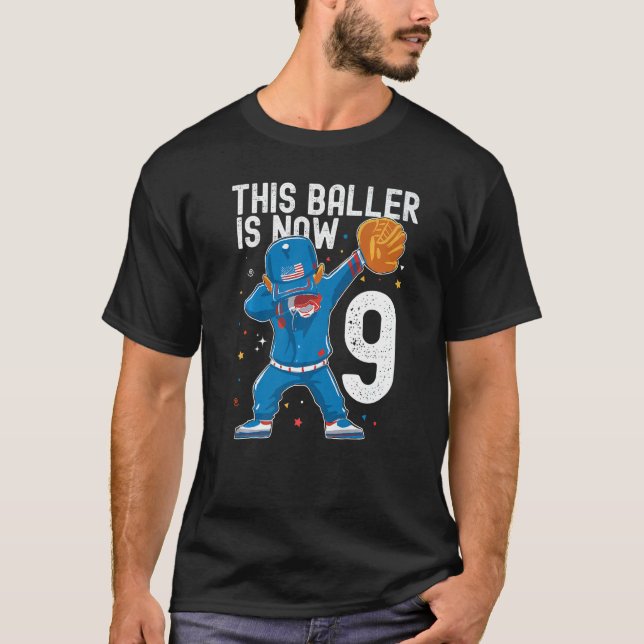 9 Year Old Baseball Birthday 9th Baller Player Boy T-Shirt (Front)
