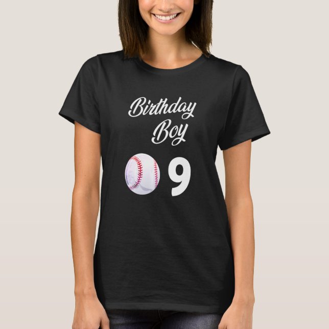 9 Year Old Baseball Birthday Party Boys Kids Nine  T-Shirt (Front)