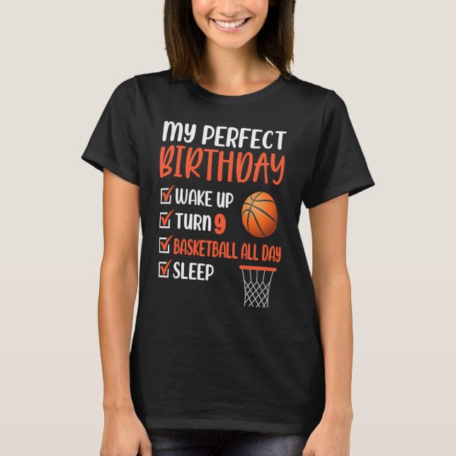 9 Year Old Basketball Birthday Party 9th Boy Bday  T-Shirt (Front)