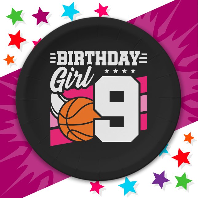 9 Year Old Basketball Party 9th Birthday Girl Paper Plates (Creator Uploaded)