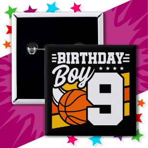 9 Year Old Basketball Party Theme 9th Birthday Boy Button