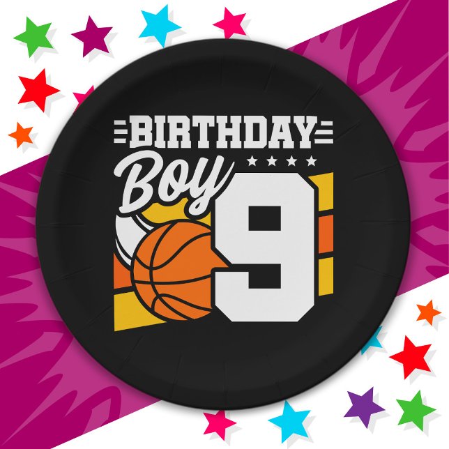 9 Year Old Basketball Party Theme 9th Birthday Boy Paper Plates (Creator Uploaded)