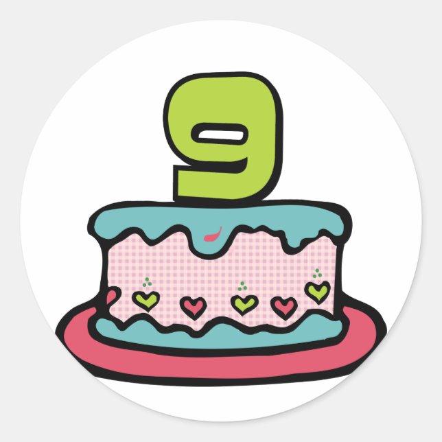 9 Year Old Birthday Cake Classic Round Sticker (Front)