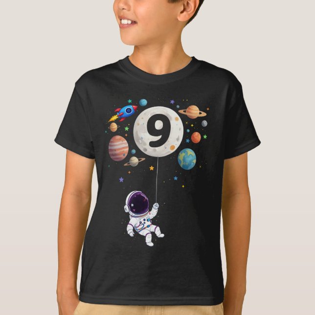 9 Year Old Birthday Planets Astronaut 9th Birthday T-Shirt (Front)