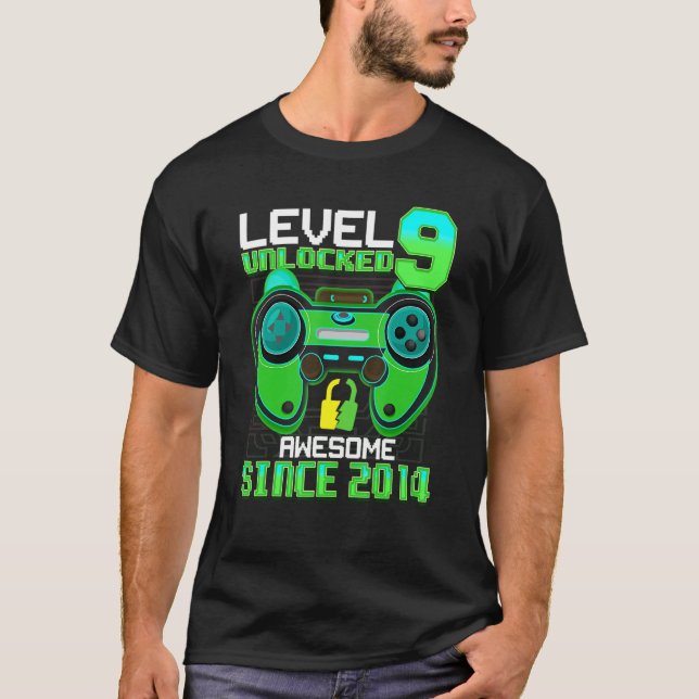 9 Year Old Boy Level 9 Unlocked Awesome 2014 9th B T-Shirt (Front)