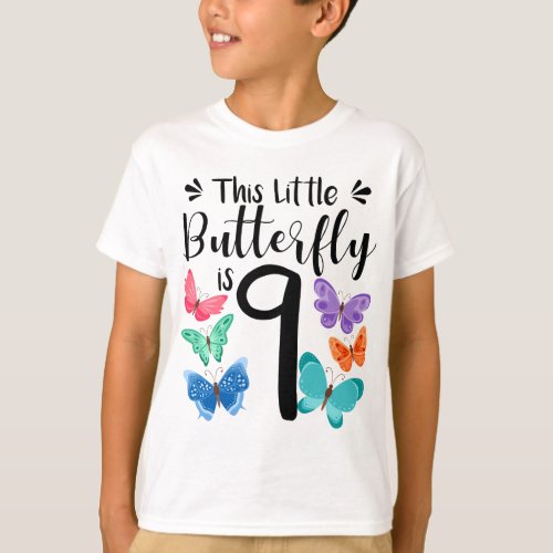 9 Year Old Butterfly Birthday Girls 9th Girl Party T_Shirt
