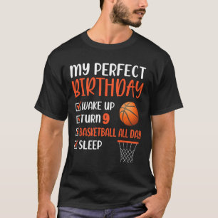 9 Year Old Bysketbyll Birthday Party 9th Boy Bday  T-Shirt