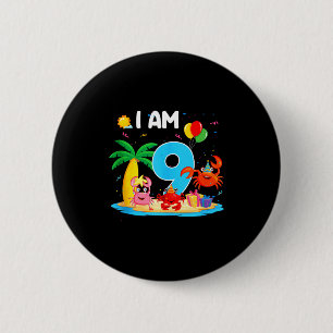 9 year old crab lover 9th crab theme beach summer button