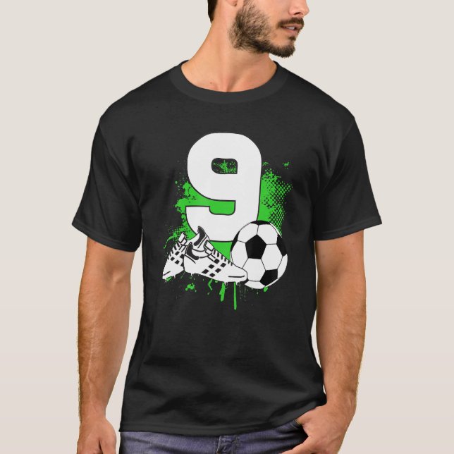 9 year old  Dabbing boy Soccer Player 9th birthday T-Shirt (Front)