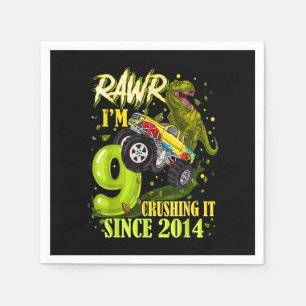 9 Year Old Dinosaur Trex Monster Truck 9th Birthda Napkins