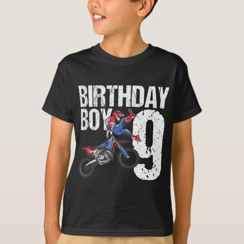 9 Year Old Dirt Bike Birthday Party Motocross MX 9 T_Shirt