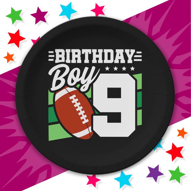 9 Year Old Football Party Theme 9th Birthday Boy Paper Plates (Creator Uploaded)