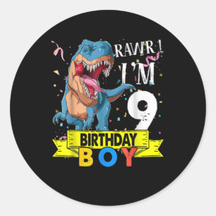 9 Year Old Gifts 9th Birthday Boy Rawr I'm 9 T Rex Classic Round Sticker