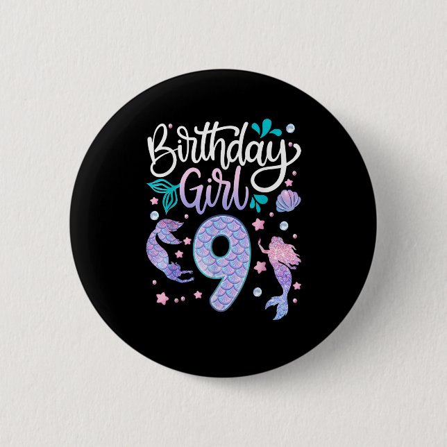 9 Year Old Gifts Birthday Girl Kids 9th Birthday M Button (Front)