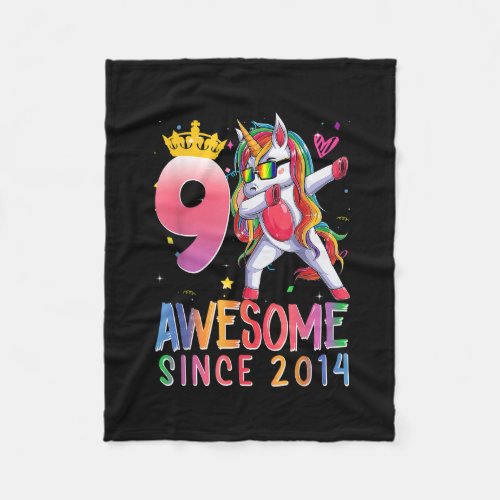 9 Year Old Gifts Girls Teens Dabbing Unicorn 9th B Fleece Blanket