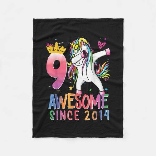 9 Year Old Gifts Girls Teens Dabbing Unicorn 9th B Fleece Blanket