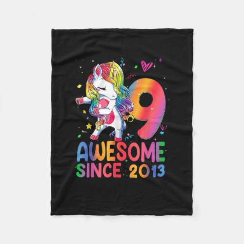 9 Year Old Gifts Girls Teens Dabbing Unicorn 9th B Fleece Blanket