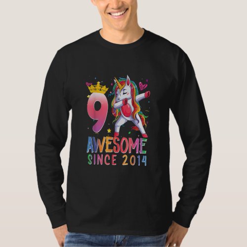 9 Year Old Gifts Girls Teens Dabbing Unicorn 9th B T_Shirt