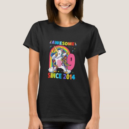 9 Year Old Gifts Girls Teens Dabbing Unicorn 9th B T_Shirt