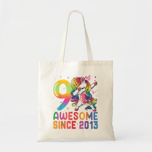 9 Year Old Girls Awesome Since 2013 Dabbing Unicor Tote Bag