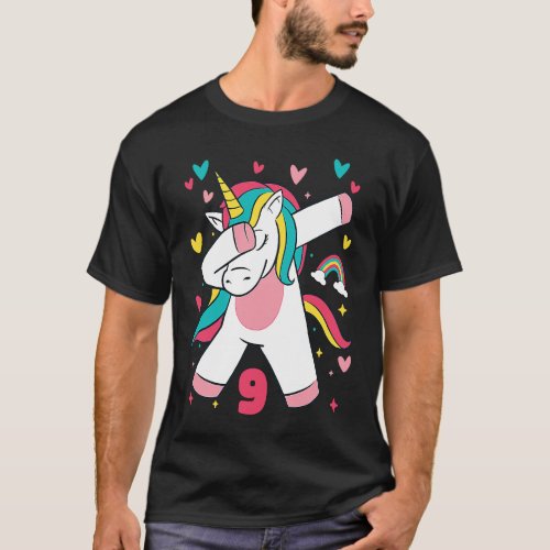 9 Year Old  Girls Teens Dabbing Unicorn 9th Birthd T_Shirt