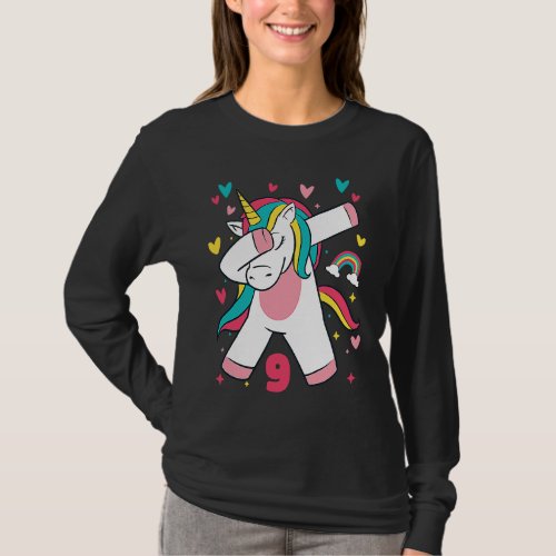 9 Year Old  Girls Teens Dabbing Unicorn 9th Birthd T_Shirt