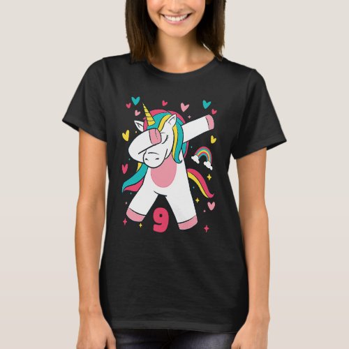 9 Year Old  Girls Teens Dabbing Unicorn 9th Birthd T_Shirt