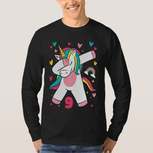 9 Year Old  Girls Teens Dabbing Unicorn 9th Birthd T_Shirt