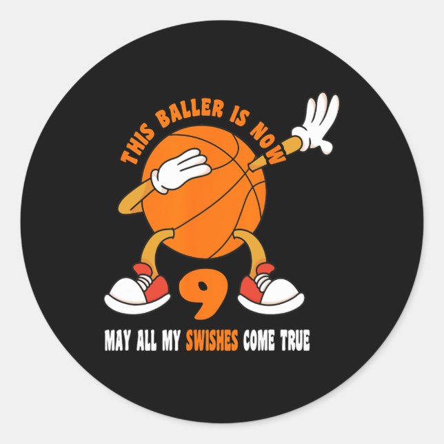 9 Year Old Happy 9th Birthday Basketball 9th Birth Classic Round Sticker (Front)