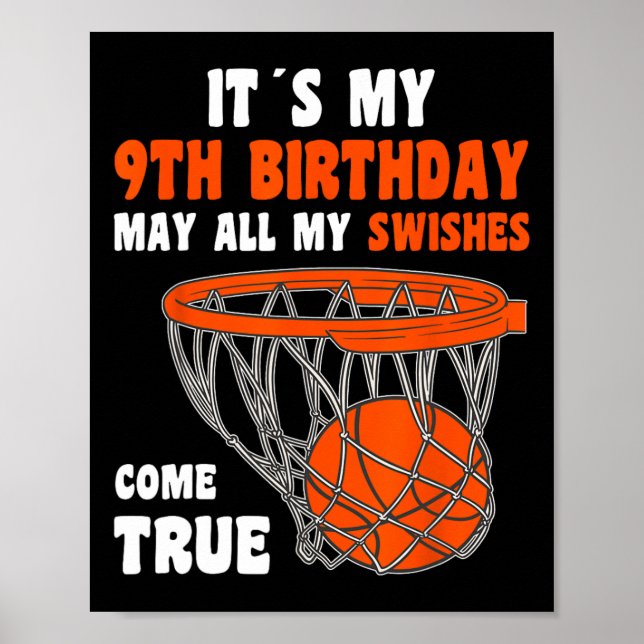 9 Year Old Happy 9th Birthday Basketball 9th Birth Poster (Front)