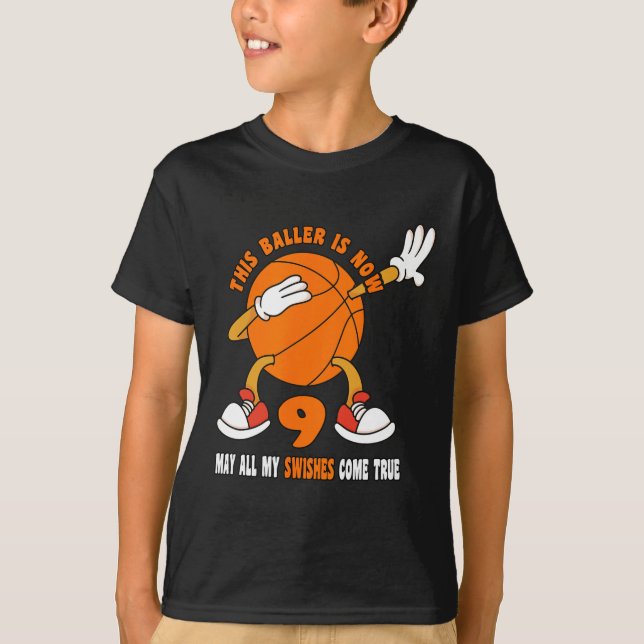 9 Year Old Happy 9th Birthday Bysketbyll 9th Birth T-Shirt (Front)