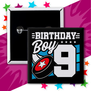 9 Year Old Hockey Party Theme 9th Birthday Boy Button
