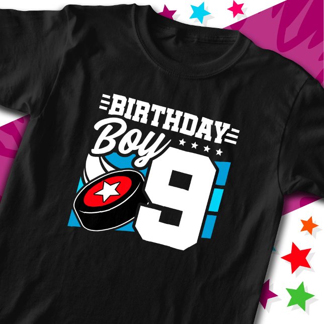 9 Year Old Hockey Party Theme 9th Birthday Boy T-Shirt (Creator Uploaded)