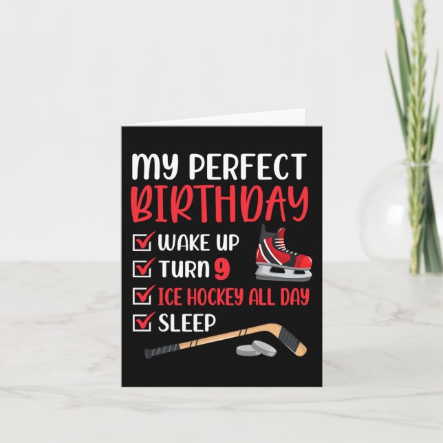 9 Year Old Ice Hockey Birthday Party 9th Boy Bday  Card (Front)