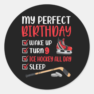 9 Year Old Ice Hockey Birthday Party 9th Boy Bday  Classic Round Sticker