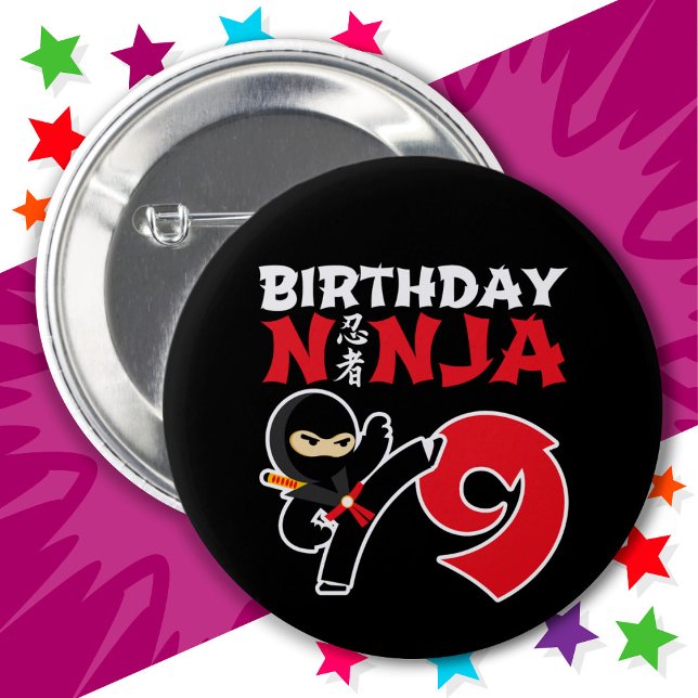 9 Year Old Karate Ninja Party Kids 9th Birthday Button (Creator Uploaded)