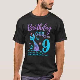 9 Year Old Mermaid Birthday Girl Kids 9th Birthday T-Shirt